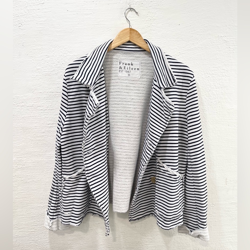 Frank & Eileen Mini Belfast Crop Knit Jacket Peacoat Navy Stripe  Women’s
